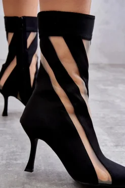 Modne Wysokie Damskie Botki Na Szpilce Czarne Deyna