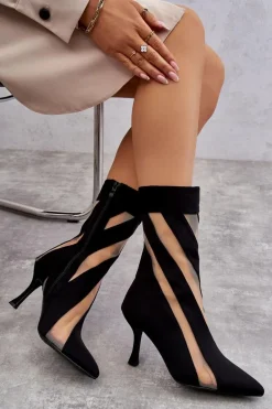 Modne Wysokie Damskie Botki Na Szpilce Czarne Deyna