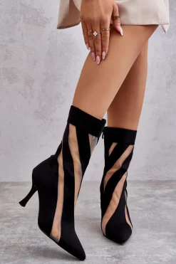 Modne Wysokie Damskie Botki Na Szpilce Czarne Deyna