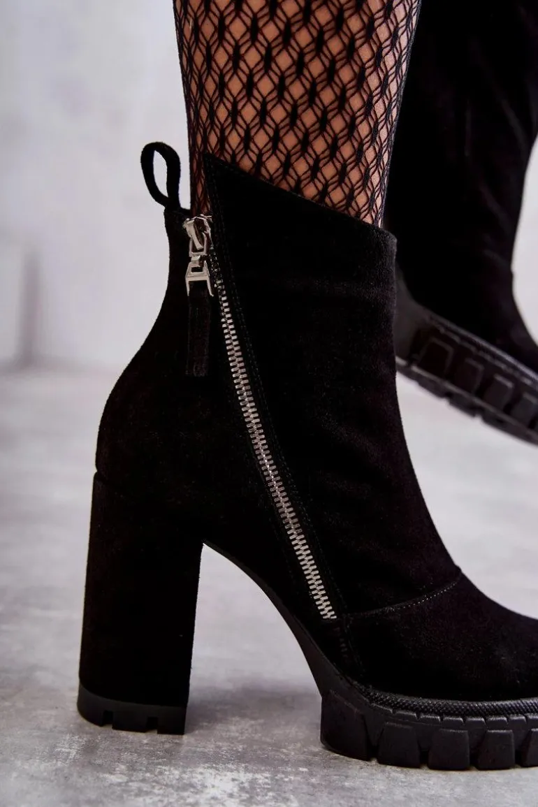 Modne Zamszowe Botki Na Obcasie Laura Messi 2509 Czarne