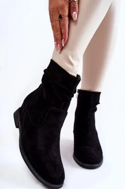 Modne Zamszowe Botki Na Ukrytym Koturnie Czarne Finney