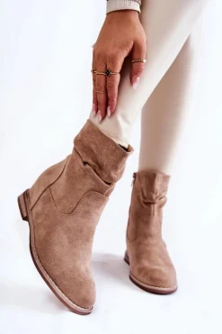 Modne Zamszowe Botki Na Ukrytym Koturnie Beżowe Finney
