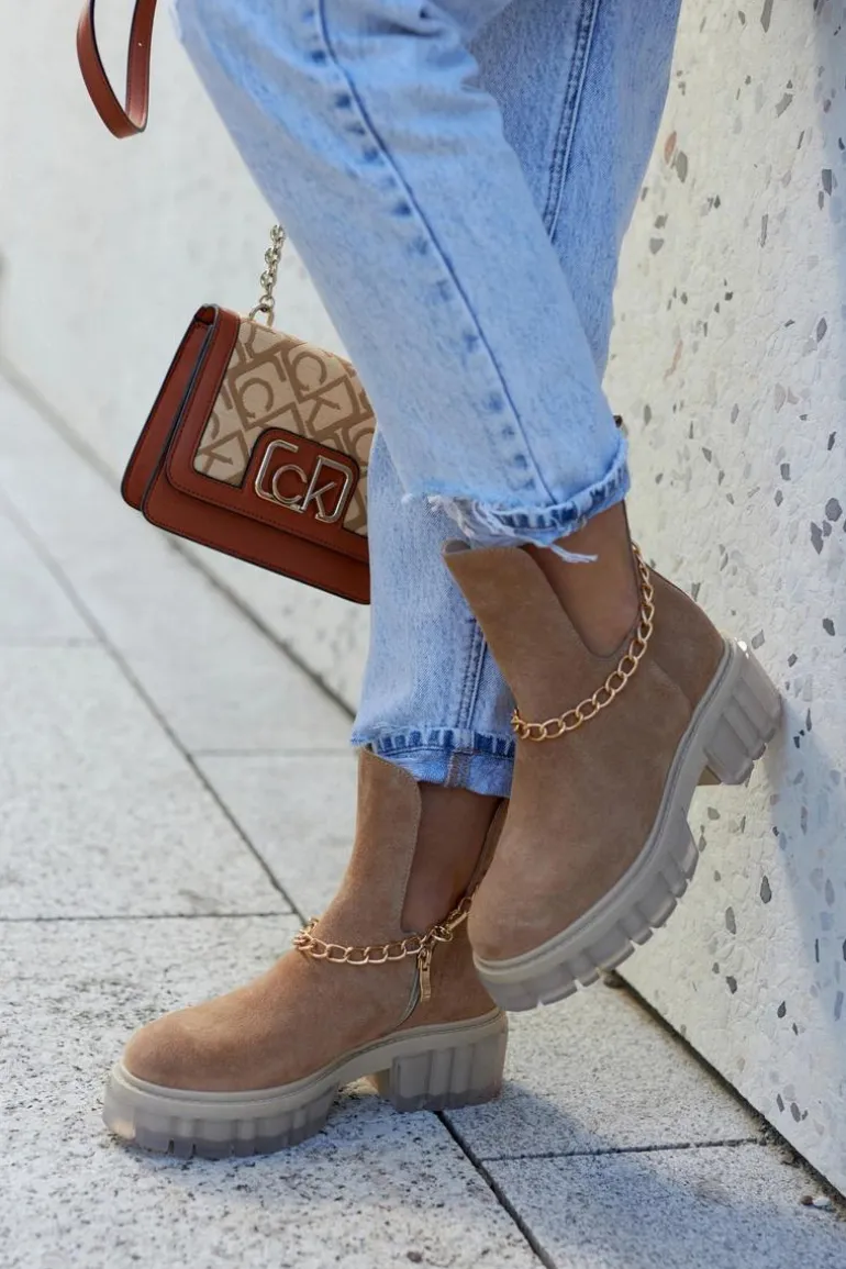 Modne Zamszowe Botki Z Wycięciem Camel Lemar Forget Me