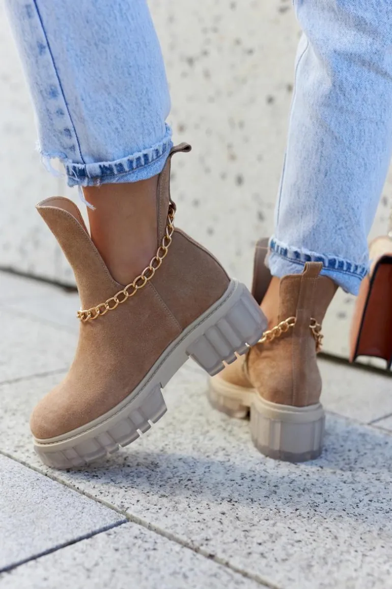 Modne Zamszowe Botki Z Wycięciem Camel Lemar Forget Me