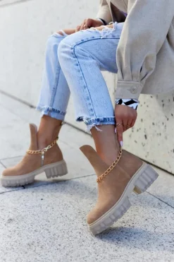 Modne Zamszowe Botki Z Wycięciem Camel Lemar Forget Me