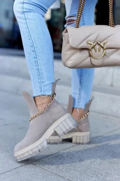 Modne Zamszowe Botki Z Wycięciem Beżowe Lemar Forget Me