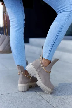 Modne Zamszowe Botki Z Wycięciem Beżowe Lemar Forget Me