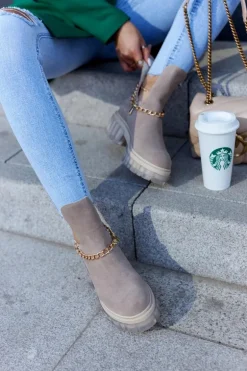 Modne Zamszowe Botki Z Wycięciem Beżowe Lemar Forget Me