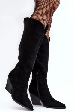 Modne Zamszowe Kozaki Kowbojki Czarne Delia