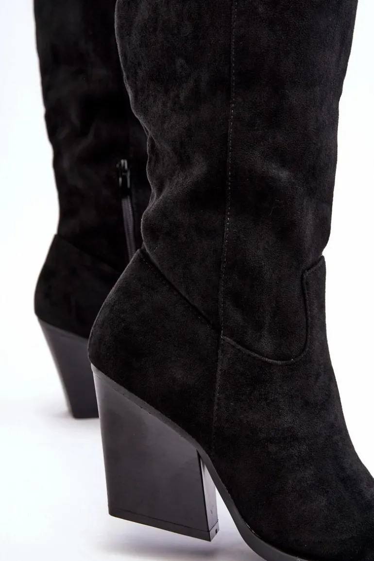 Modne Zamszowe Kozaki Kowbojki Czarne Delia