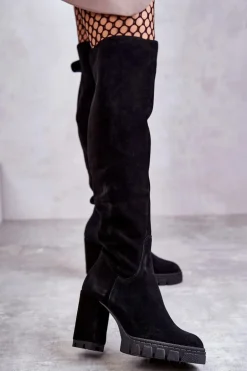 Modne Zamszowe Kozaki Muszkieterki Czarne Estrela