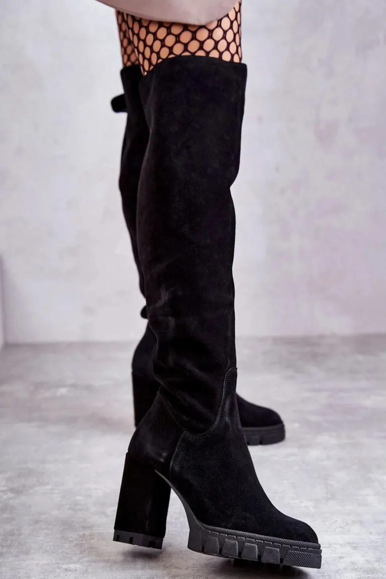 Modne Zamszowe Kozaki Muszkieterki Czarne Estrela