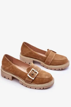 Modne Zamszowe Mokasyny Ciemnobeżowe Eloisa