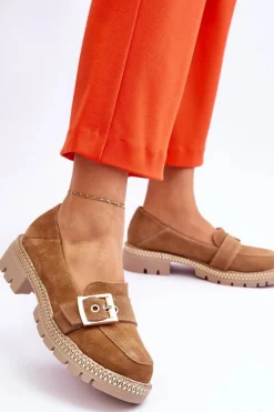 Modne Zamszowe Mokasyny Ciemnobeżowe Eloisa