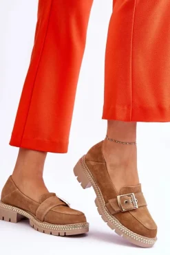 Modne Zamszowe Mokasyny Ciemnobeżowe Eloisa