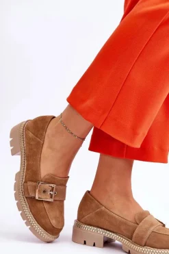 Modne Zamszowe Mokasyny Ciemnobeżowe Eloisa