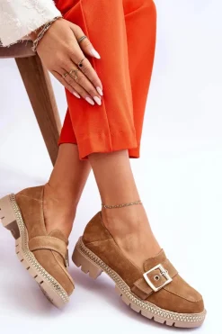 Modne Zamszowe Mokasyny Ciemnobeżowe Eloisa