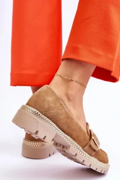 Modne Zamszowe Mokasyny Ciemnobeżowe Eloisa