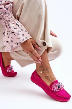 Modne Zamszowe Mokasyny Z Ozdobami Fuksja Delima