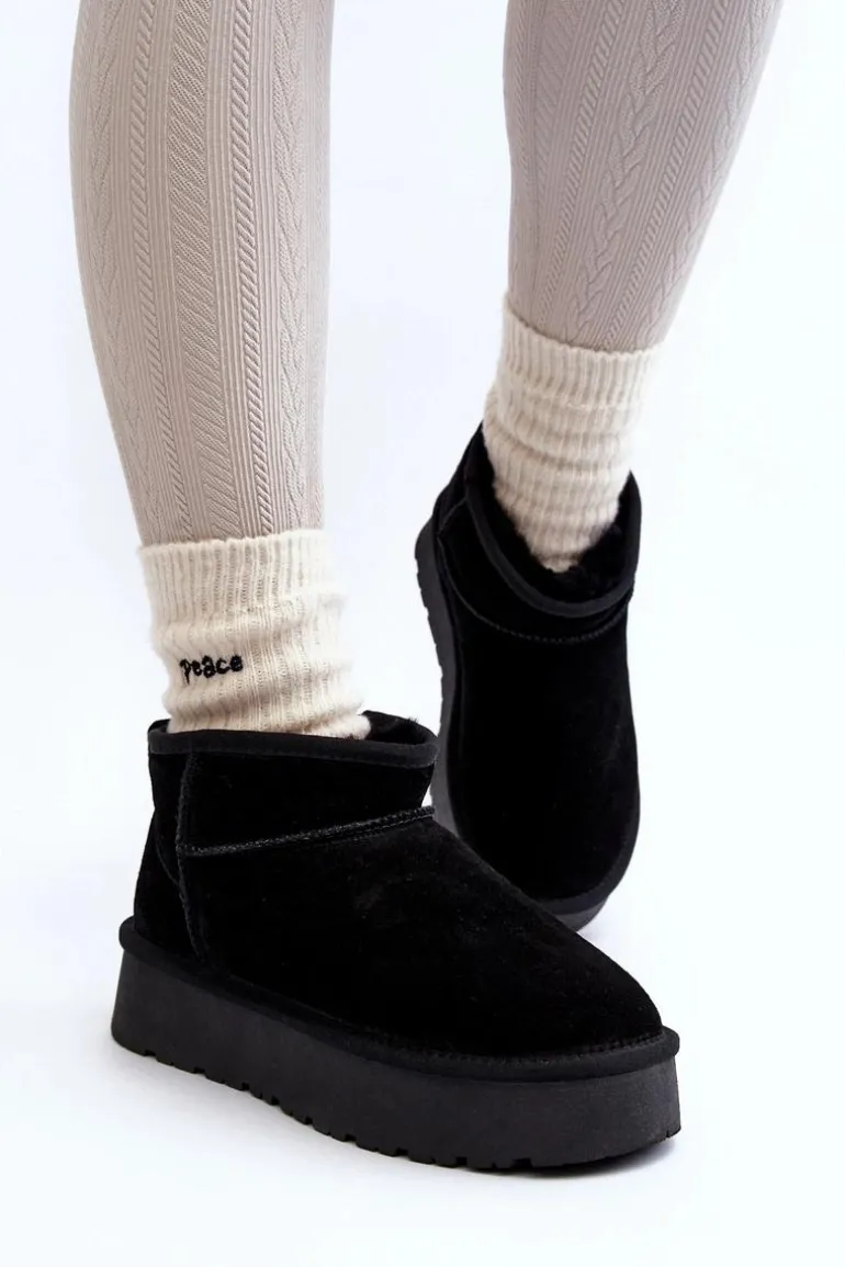 Modne Zamszowe Niskie Śniegowce Czarne Nucca