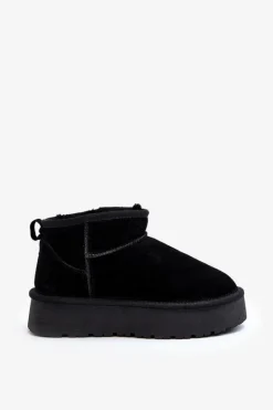 Modne Zamszowe Niskie Śniegowce Czarne Nucca