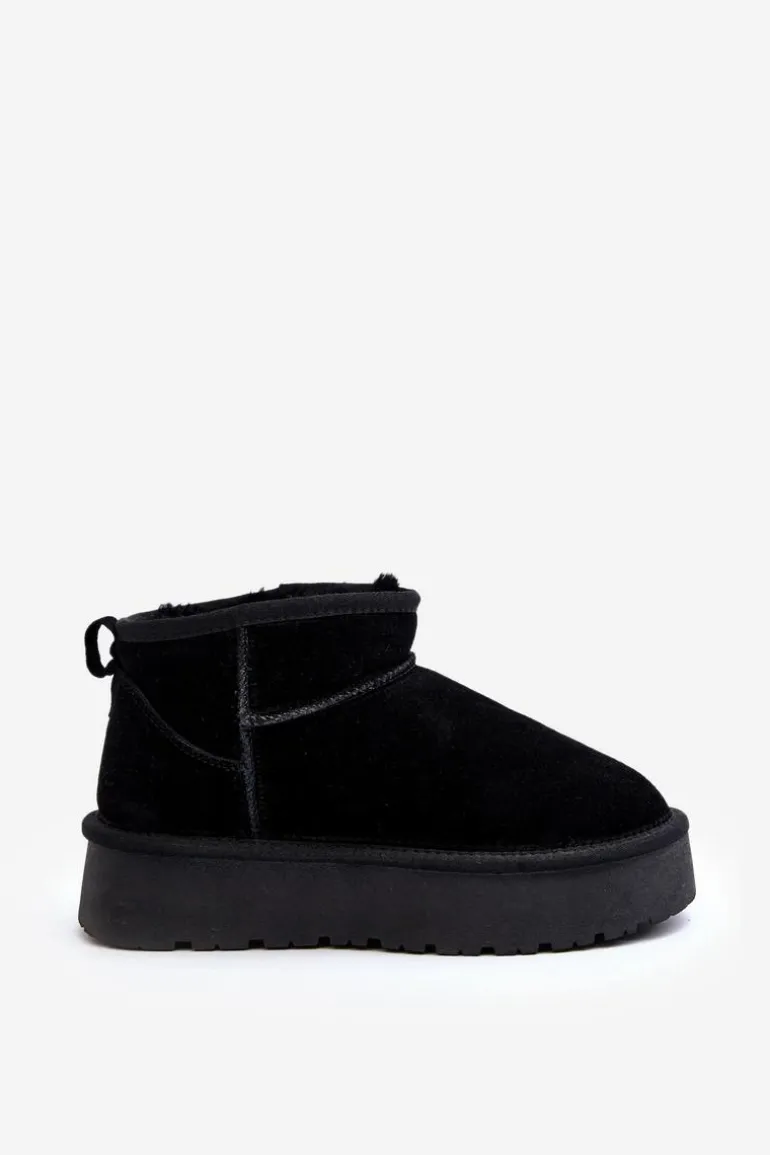 Modne Zamszowe Niskie Śniegowce Czarne Nucca