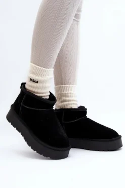 Modne Zamszowe Niskie Śniegowce Czarne Nucca