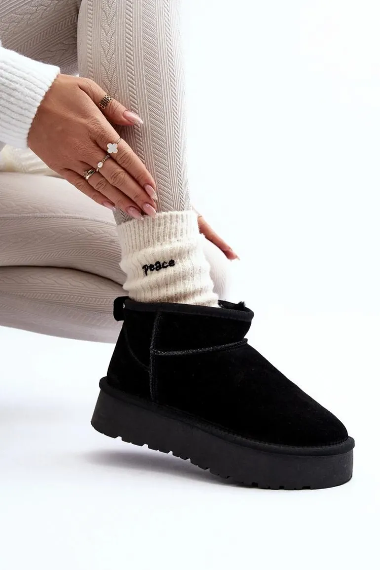 Modne Zamszowe Niskie Śniegowce Czarne Nucca