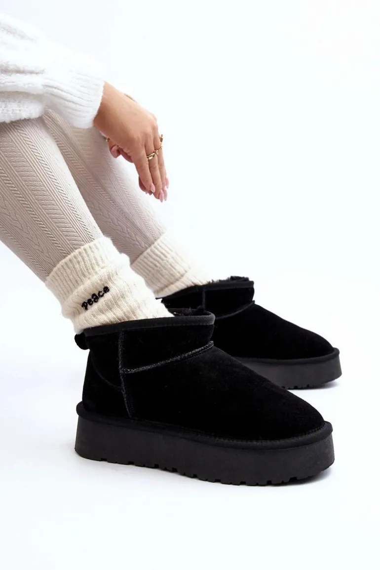 Modne Zamszowe Niskie Śniegowce Czarne Nucca