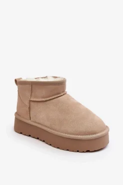 Modne Zamszowe Niskie Śniegowce Jasnobeżowe Nucca