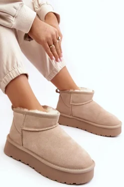 Modne Zamszowe Niskie Śniegowce Jasnobeżowe Nucca