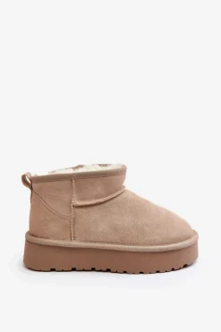 Modne Zamszowe Niskie Śniegowce Jasnobeżowe Nucca