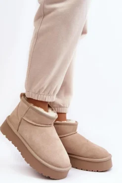 Modne Zamszowe Niskie Śniegowce Jasnobeżowe Nucca