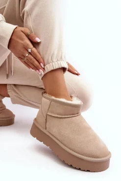 Modne Zamszowe Niskie Śniegowce Jasnobeżowe Nucca