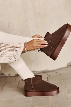 Modne Zamszowe Niskie Śniegowce Brązowe Nucca