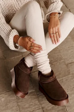 Modne Zamszowe Niskie Śniegowce Brązowe Nucca