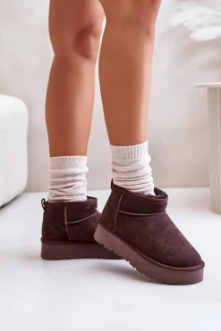 Modne Zamszowe Niskie Śniegowce Brązowe Nucca