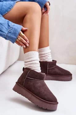 Modne Zamszowe Niskie Śniegowce Brązowe Nucca