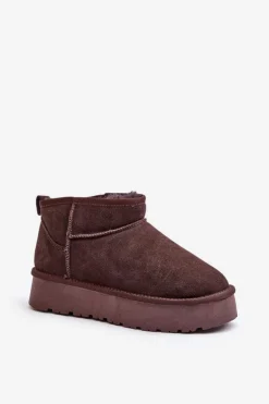 Modne Zamszowe Niskie Śniegowce Brązowe Nucca