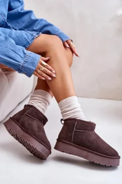 Modne Zamszowe Niskie Śniegowce Brązowe Nucca