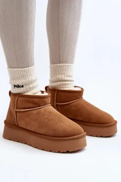 Modne Zamszowe Niskie Śniegowce Camel Nucca