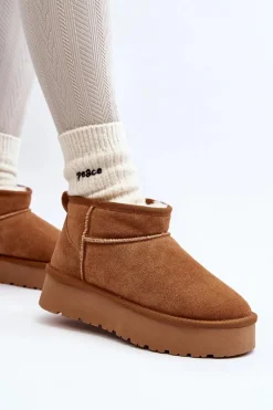 Modne Zamszowe Niskie Śniegowce Camel Nucca