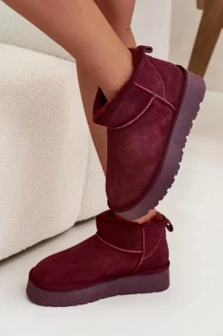 Modne Zamszowe Niskie Śniegowce Bordowe Nucca