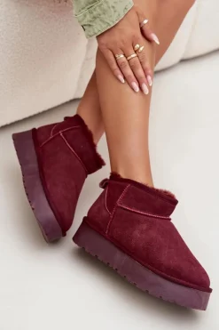 Modne Zamszowe Niskie Śniegowce Bordowe Nucca