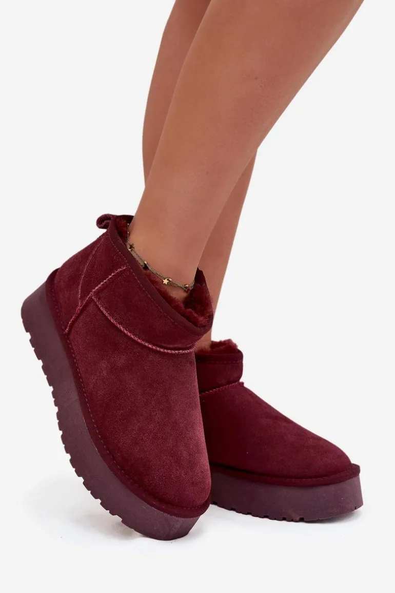 Modne Zamszowe Niskie Śniegowce Bordowe Nucca