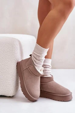 Modne Zamszowe Niskie Śniegowce Khaki Nucca