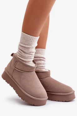 Modne Zamszowe Niskie Śniegowce Khaki Nucca