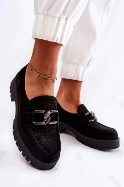 Modne Zamszowe Półbuty Loafery Czarne Lemar Rayhan