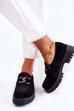 Modne Zamszowe Półbuty Loafery Czarne Lemar Rayhan