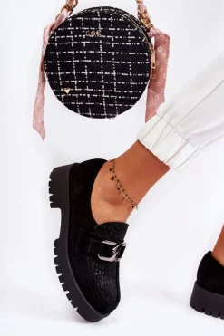 Modne Zamszowe Półbuty Loafery Czarne Lemar Rayhan